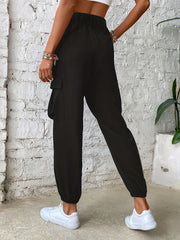 Y2K Solid Drawstring Cargo Pants Elastic Waist Baggy Pants With Pockets