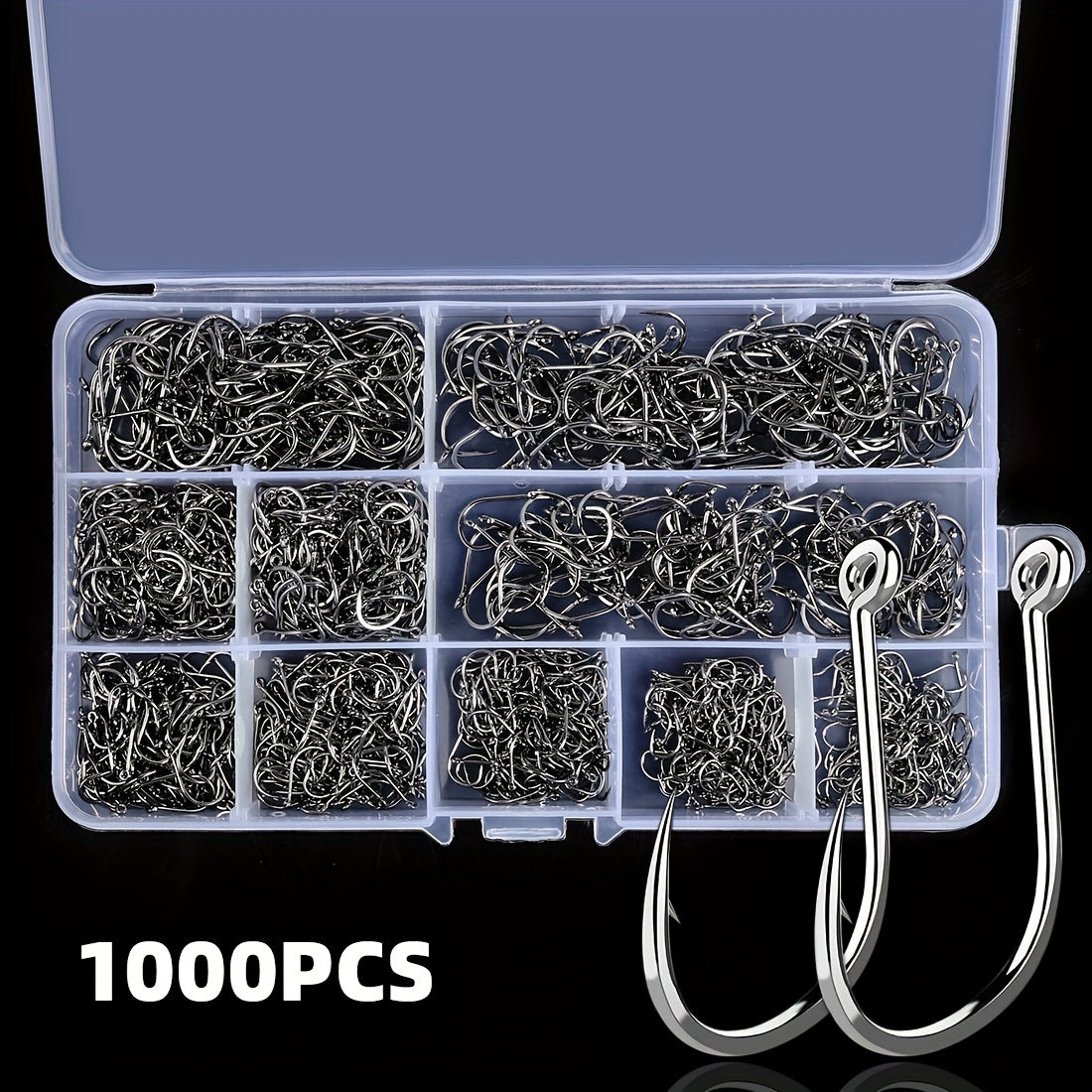 1000-2000pcs High Carbon Fishing Hooks Set Barbed Carp Fishhook Sizes 3-12