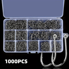 1000-2000pcs High Carbon Fishing Hooks Set Barbed Carp Fishhook Sizes 3-12