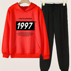 1997 Print Hoodies Jogger Pants Set For Girls Sports