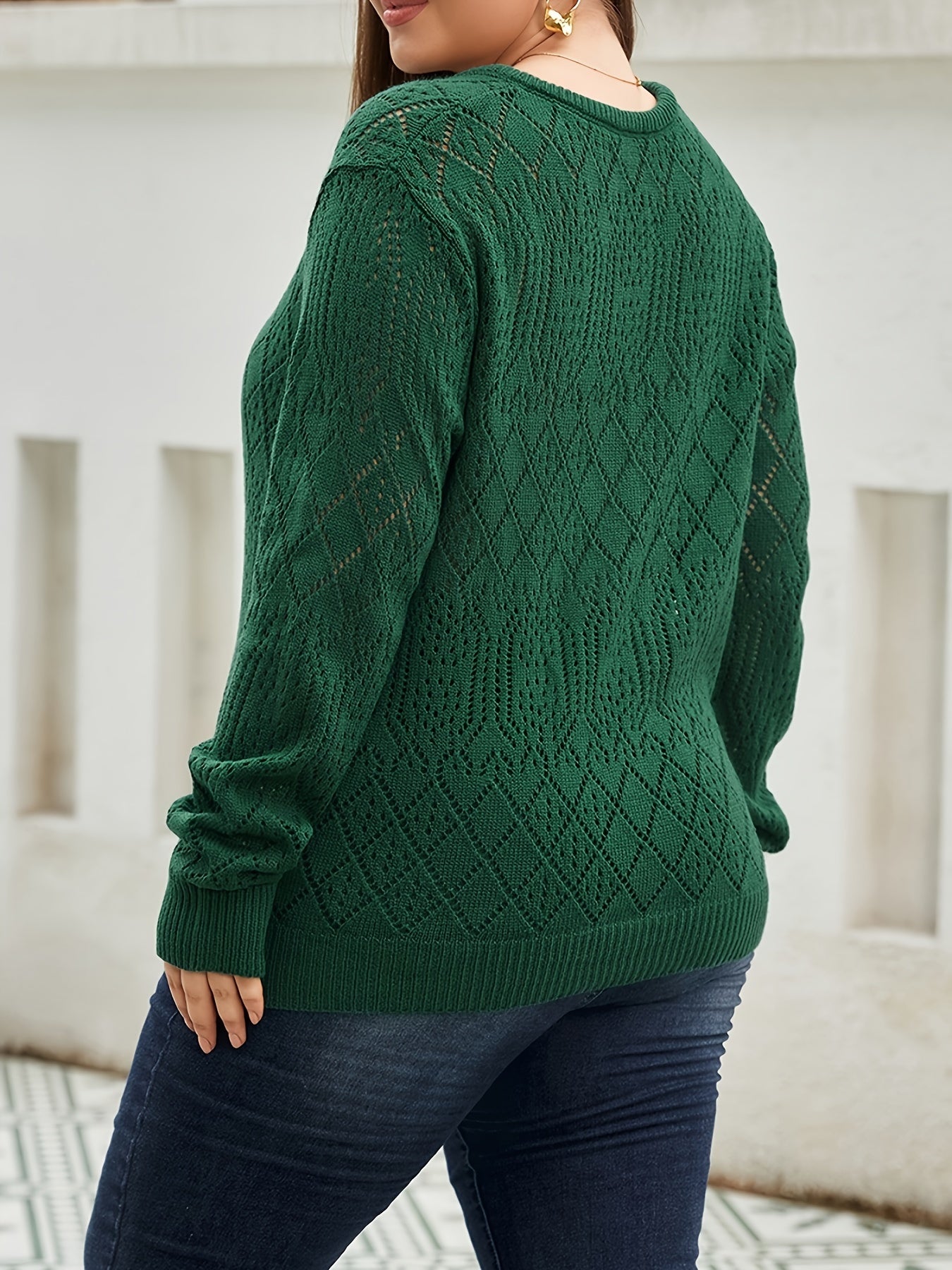 Casual Sweater Women's Solid Pointelle Drawstring V Neck Pullover