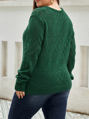 Casual Sweater Women's Solid Pointelle Drawstring V Neck Pullover