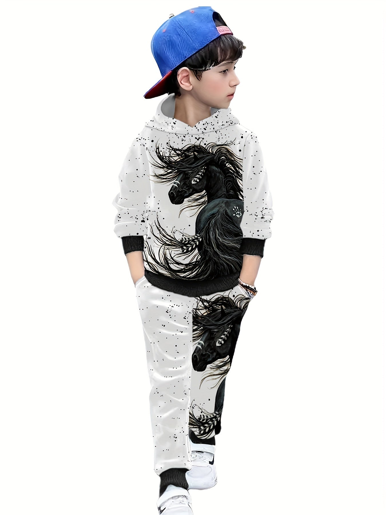 Kids 3D Horse Print Outfits Set Boys Western Style Gift