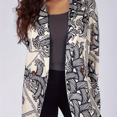 Women's Allover Print Double Breast Button Blazer