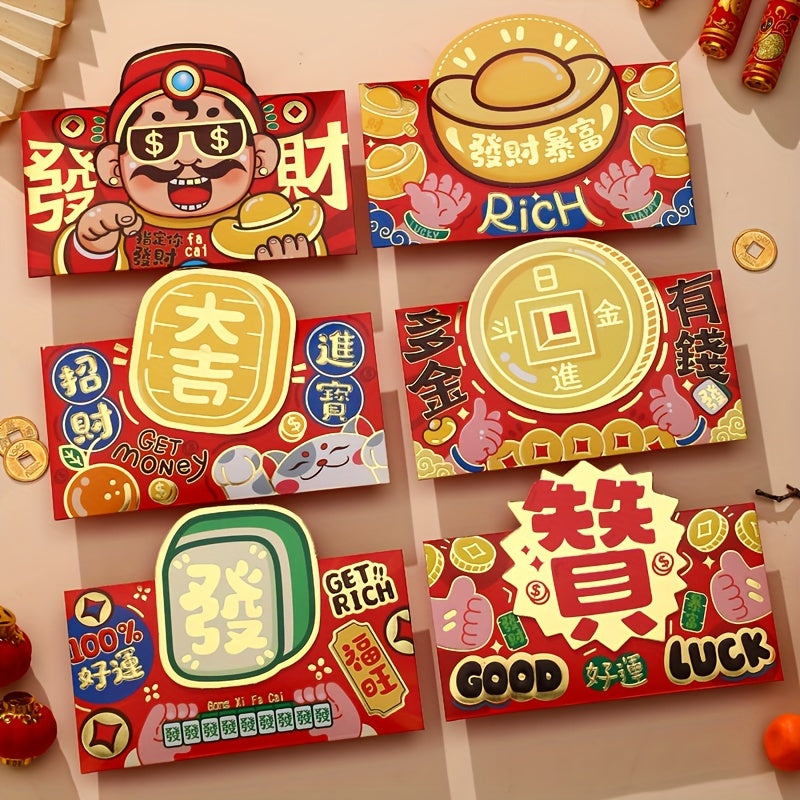 6pcs Chinese Dragon Year Cartoon Red Envelope Lucky Money Bag