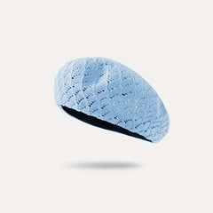 Knitted Hollow Out Beret Solid Thin Breathable Lightweight Painter Cap