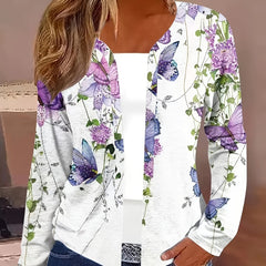 Plus Floral Print Long Sleeve Open Front Cardigan