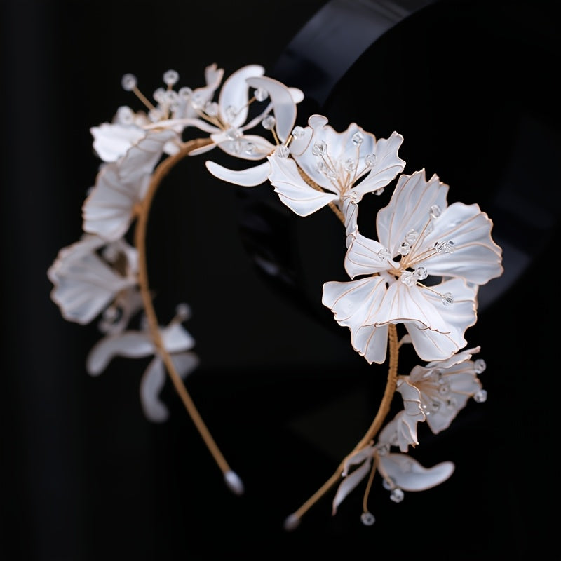 Bohemian Flower Bridal Headband with Sparkling Accents