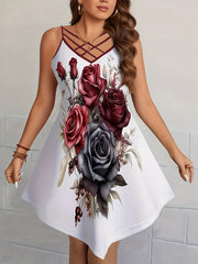 Goth Dress Women's Plus Floral & Butterfly Print V Neck Cami Dress