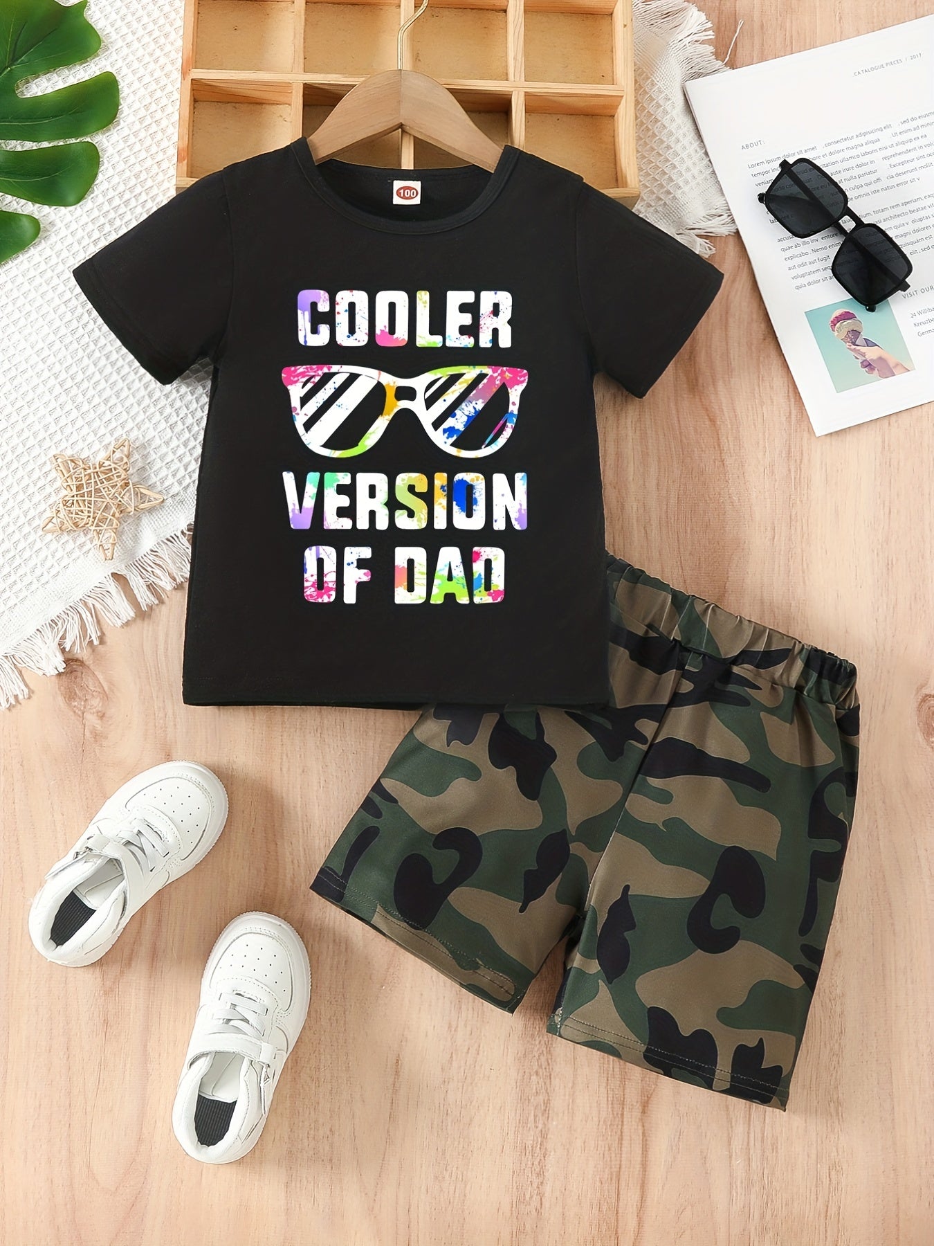 Boys Casual COOLER VERSION OF DAD Graphic Print T shirt&Shorts Set