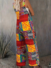 Boho Patchwork Print Overall Jumpsuit for Spring & Summer