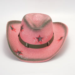 Pink Straw Hat Pentagram Graffiti Cowboy Hat Big Brim Sunshade