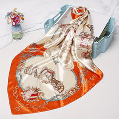 Vintage Satin Bandana Carriage Chain Print Square Scarf