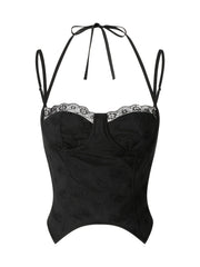 Lace Zipper Bustier Cami Top Y2K Sweetheart Neck Spaghetti Strap