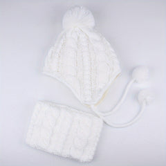 Kids Knitted Thermal Beanie Hat & Scarf Set - Winter Yarn Pom Pom Hat Scarf Set