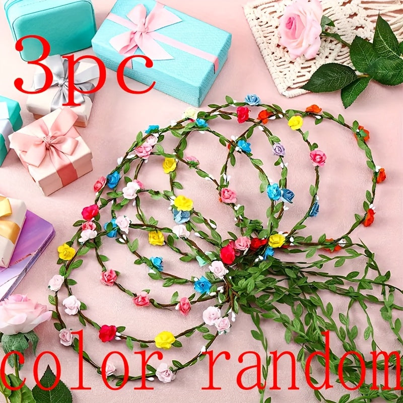 Set of 3 Bohemian Style Flower Crown Headbands - Festive Hair Accessories