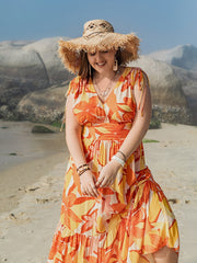 Floral Print V Neck Maxi Tank Dress Plus Size