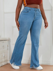 Women's Plus Fringe Trim High Rise Flared Leg Jeans
