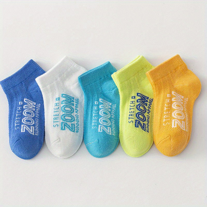 5 Pairs Boys Cotton Blend Ankle Socks Breathable Lightweight Mesh Comfortable