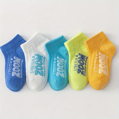 5 Pairs Boys Cotton Blend Ankle Socks Breathable Lightweight Mesh Comfortable