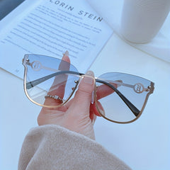 Semi Rimless Sunglasses Gradient Lens Metal Temple Beach UV400