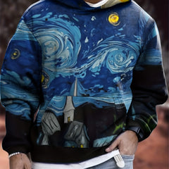 Men's Starry Night Print Hoodie Graphic Sweatshirt