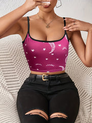 Graphic Print Spaghetti Strap Top Backless Crop Cami