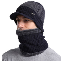 Cold Proof Woolen Cap Bib Suit Plus Velvet Knitted Hat Ear Protection