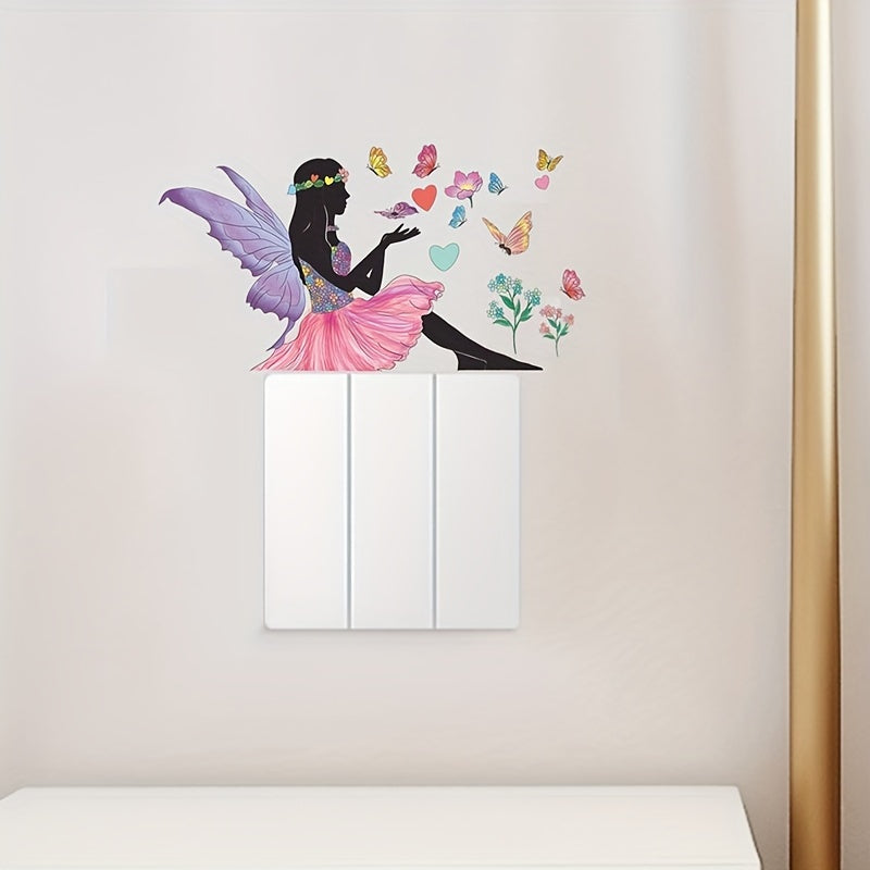 Flower Butterfly Girl Switch Sticker Living Room Dorm Home Decoration