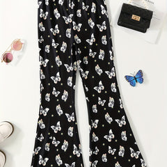 Girls Butterfly Print Flared Trousers