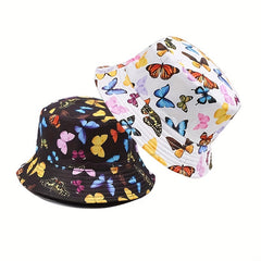 Butterfly Print Reversible Bucket Hat Casual Couple Basin Hat
