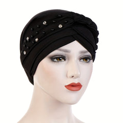 Beads Decor Braided Turban Lightweight Head Scarf Ramadan Solid Head Wrap
