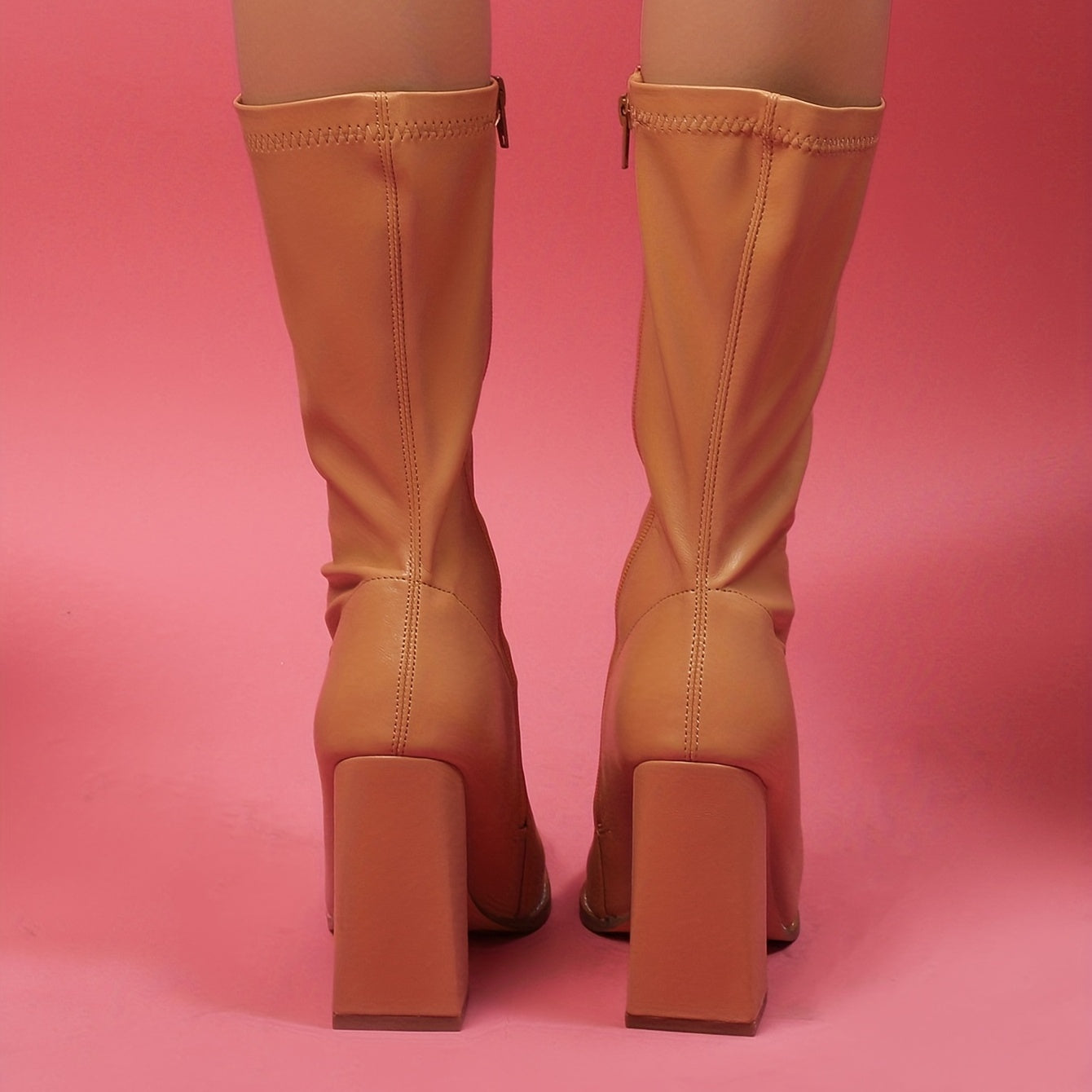 Women's Block Heel Boots Closed Toe Side Zipper Shoes