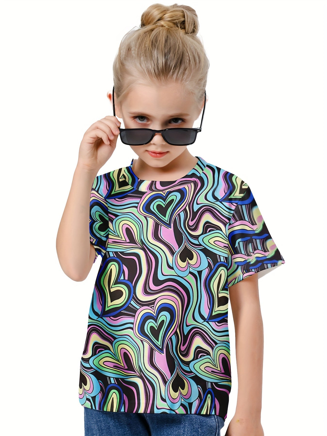 Heart Pattern Graphic Short Sleeve T-shirt for Kids