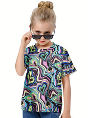 Heart Pattern Graphic Short Sleeve T-shirt for Kids