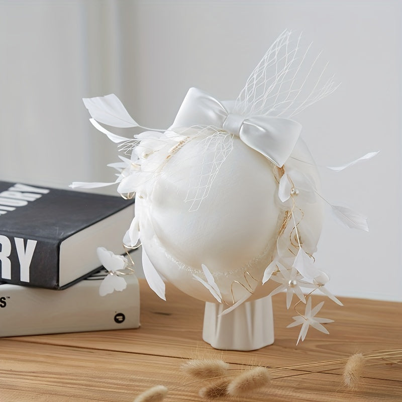Feather Veil Fascinators Hats French Style Bridal Wedding Tiara