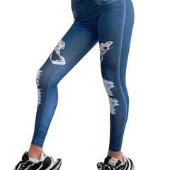 Faux Denim Print Yoga Pants High Waist Fitness Leggings