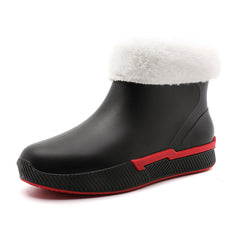 Women's Plush Lined Platform Rain Boots Waterproof Slip On Shoes