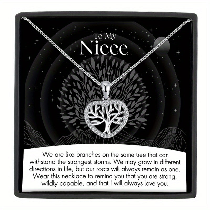 Heart Tree Pendant Necklace With Message Card For Niece