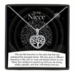 Heart Tree Pendant Necklace With Message Card For Niece