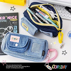 Vintage Danning Denim Pencil Case Large Storage Zipper Stationery Pouch