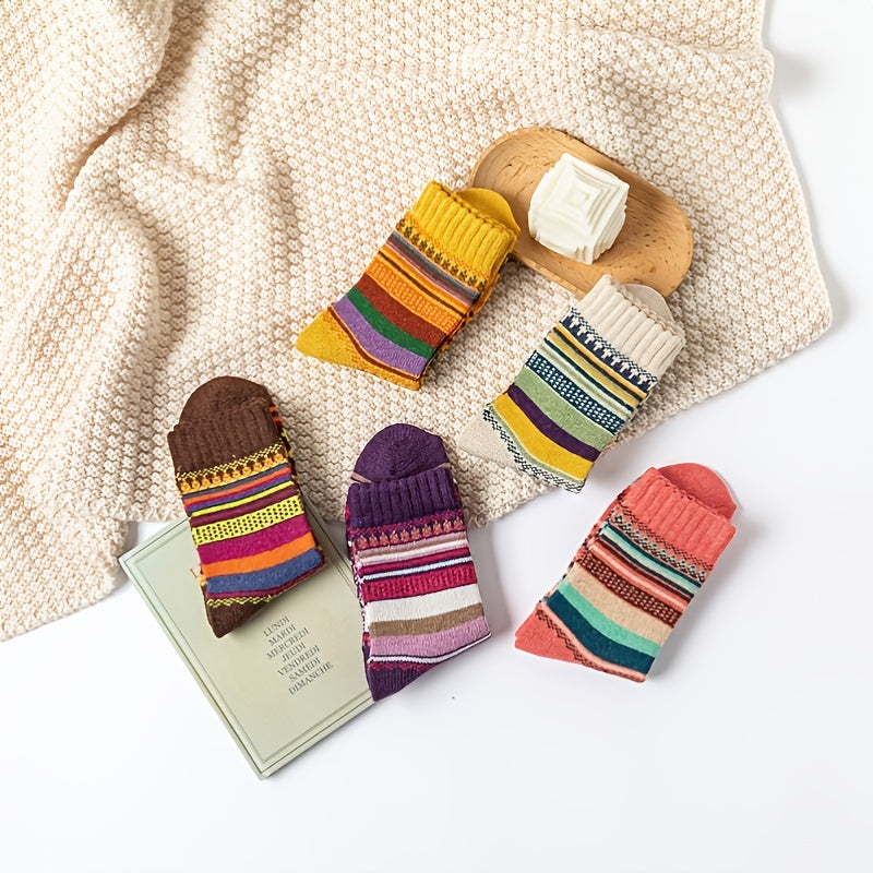 5 Pairs Women's Winter Cotton Blend Socks Cozy Knit Warm Socks