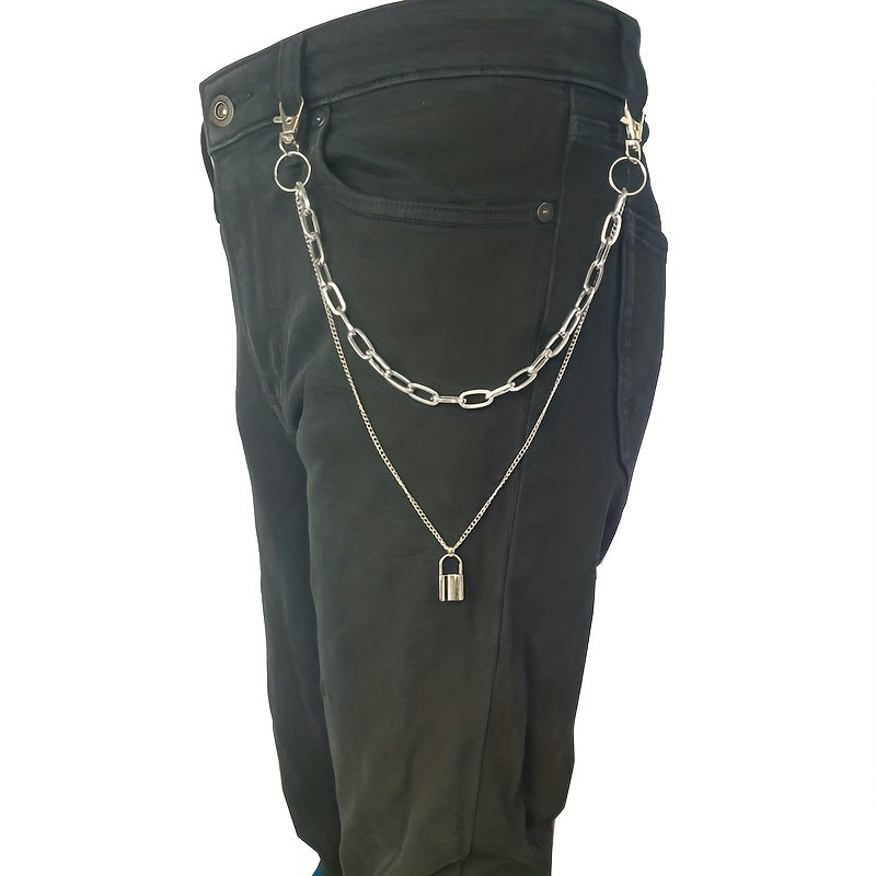 Lock Pendant Pants Chain Two Layers Metal Chain Men's Waist Chain