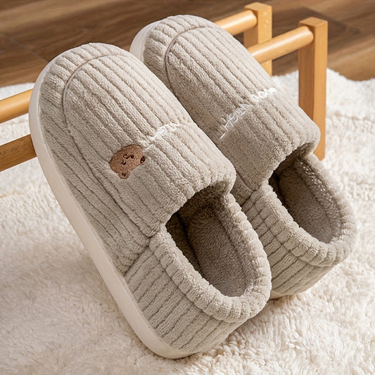 Women's Bear Plush Slippers Warm Non Slip Shoes