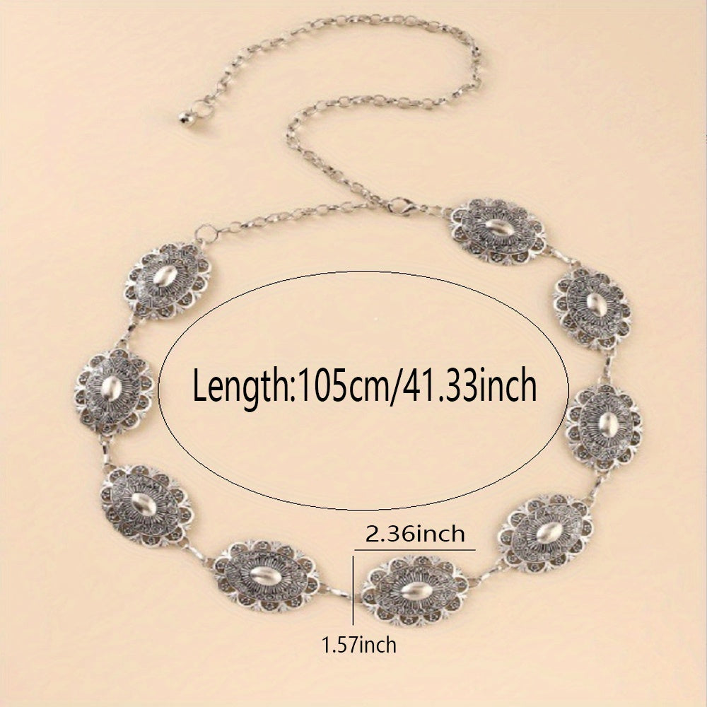Boho Carved Metal Chain Belt for Women
