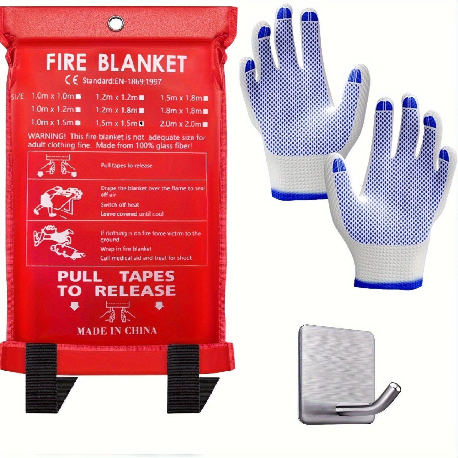Fire Blanket Large 149 35x149 Hooks & Gloves Emergency Flame Retardant Blanket