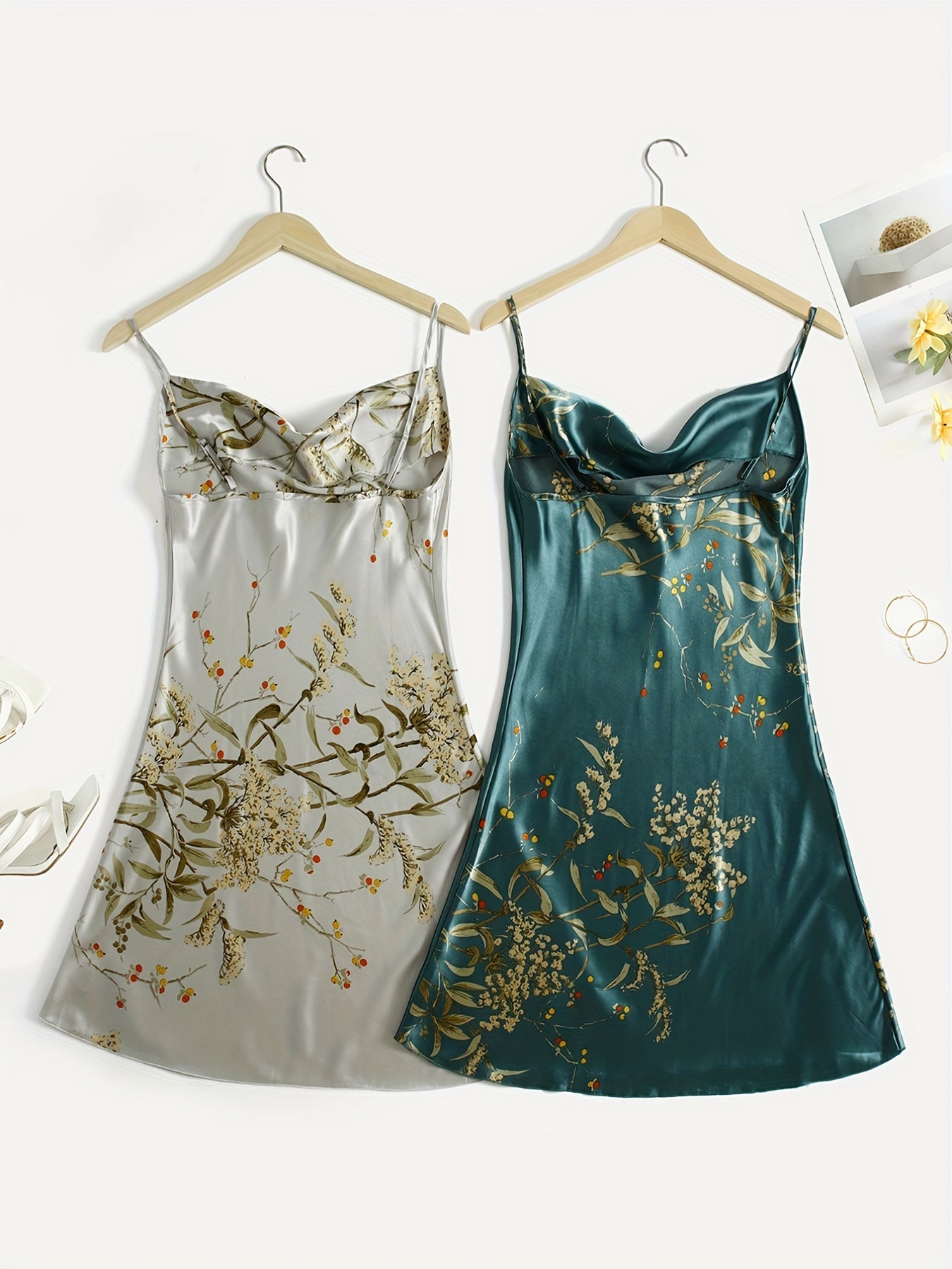 Floral Print Nightdress V Neck Spaghetti Strap Sleepwear & Dresses