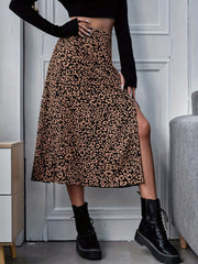 Leopard Print Split Skirt for Women