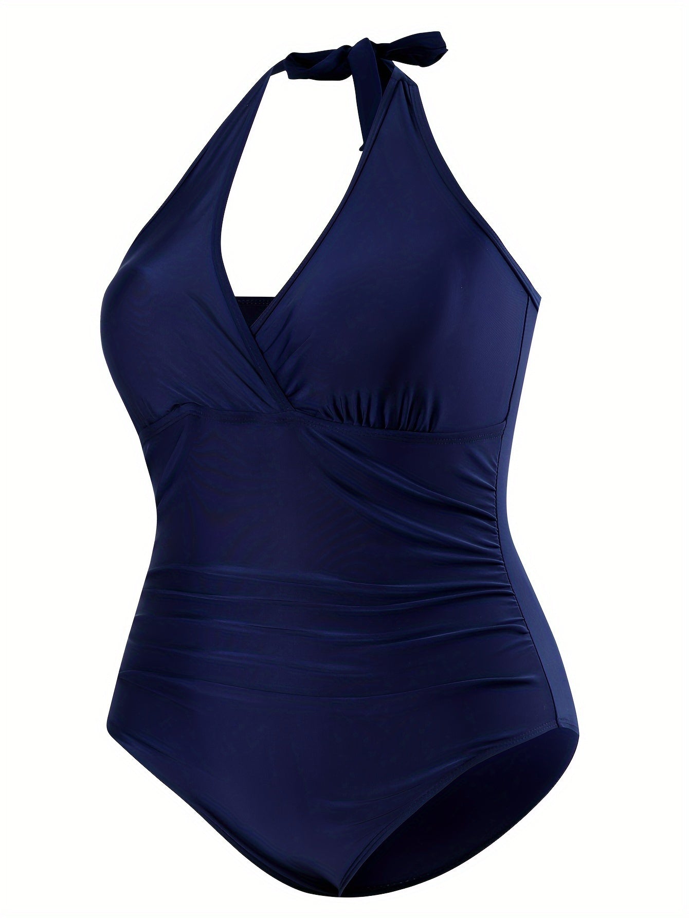 Solid Surplice Neck Halter One Piece Bathing Suit
