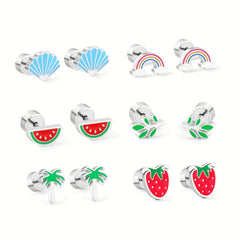 Rainbow Fruit Stud Earrings Set for Girls Party